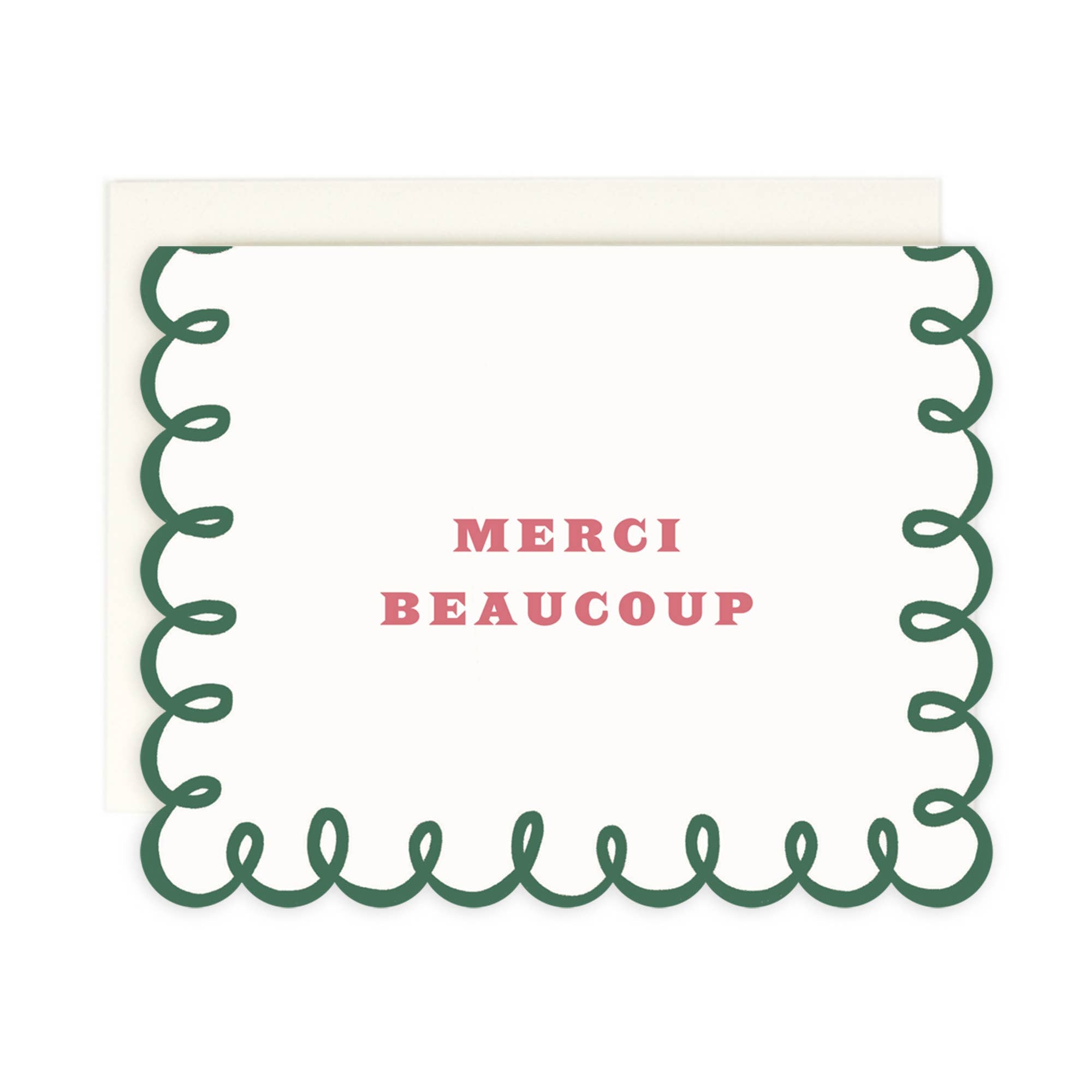 Card with 'Merci Beaucoup' text and decorative border on a white background