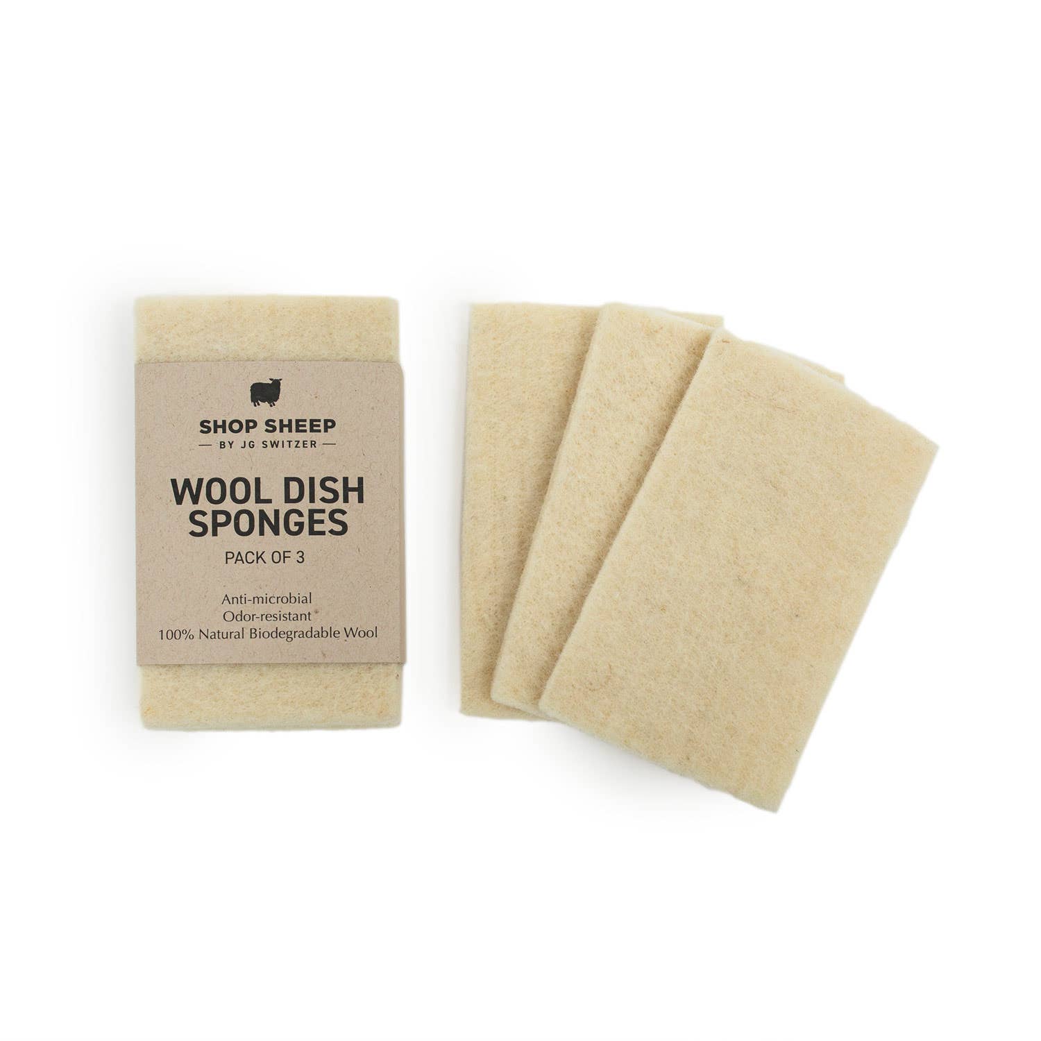 Felted Wool Dish Sponge in Cream, Pack of 3 on a white background at Addison West