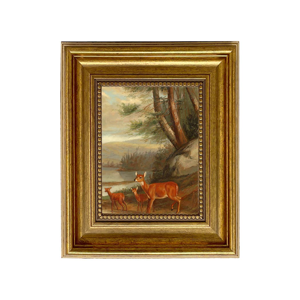 Doe with Two Fawns Framed Print on a white background at Addison West