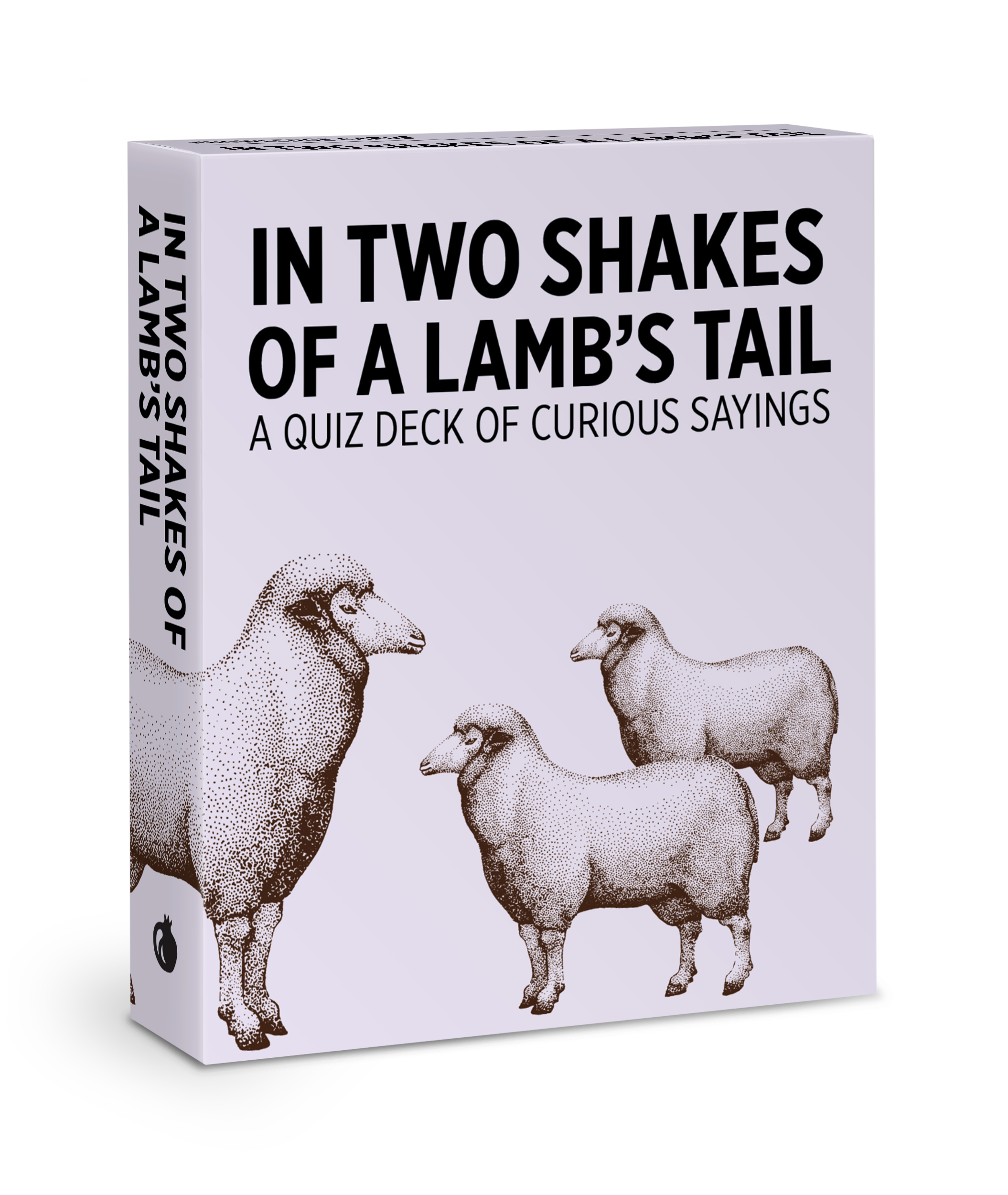 Quiz deck box titled 'In Two Shakes of a Lamb's Tail' with illustrations of sheep on a white background.