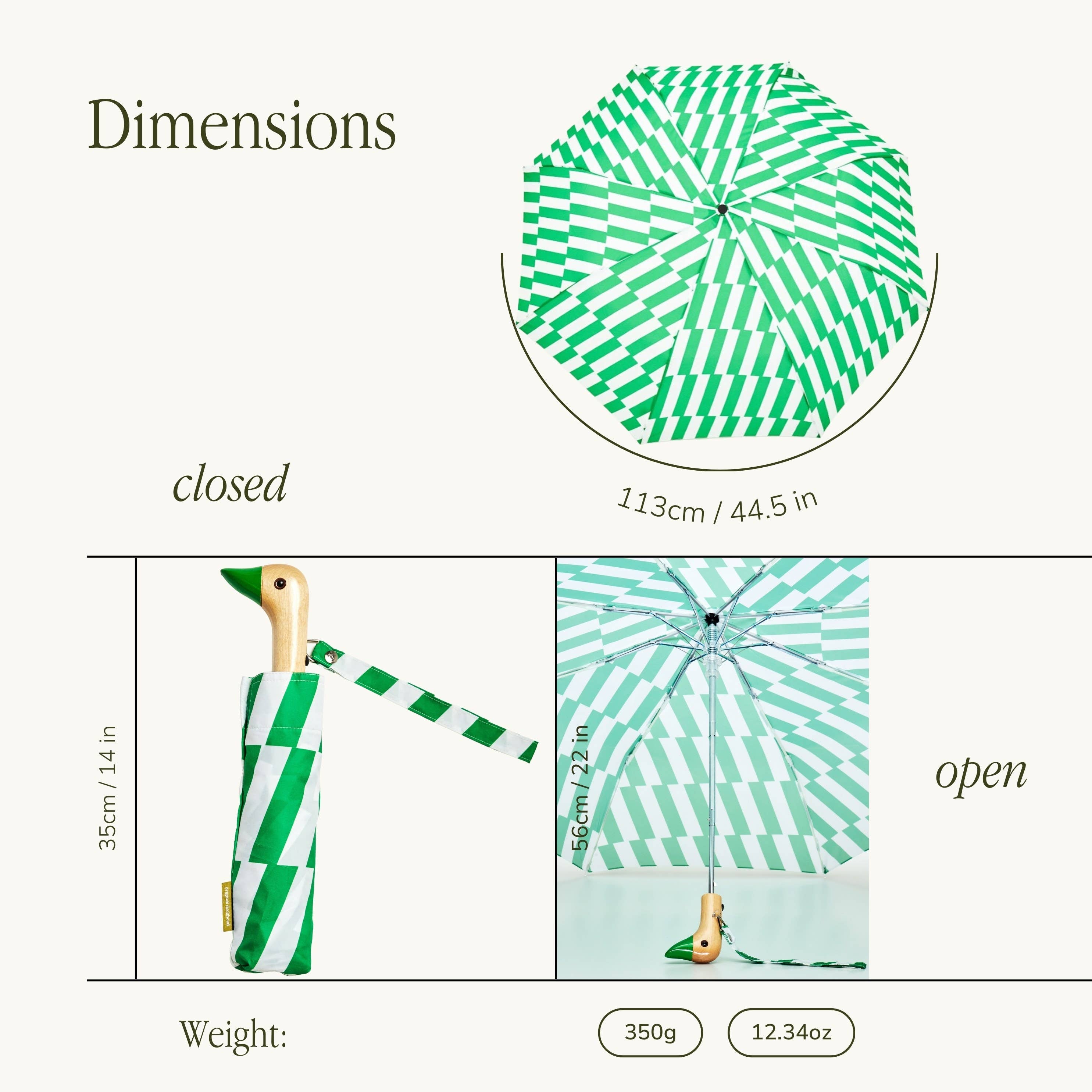 Dimensions of Original Duckhead Kelly Bars Eco-Friendly Umbrella on a white background at Addison West
