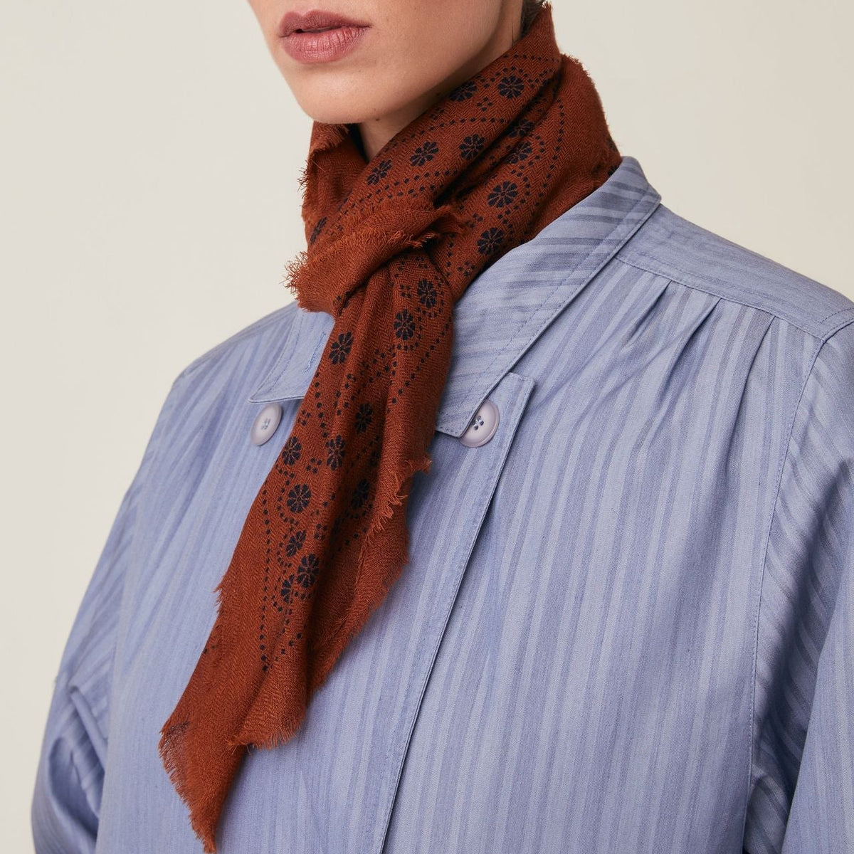 Moismont Scarf Achille N°851 in Violin on a model at Addison West