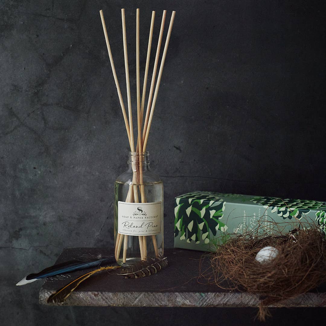 Roland Pine Reed Diffuser on a grey background at Addison West