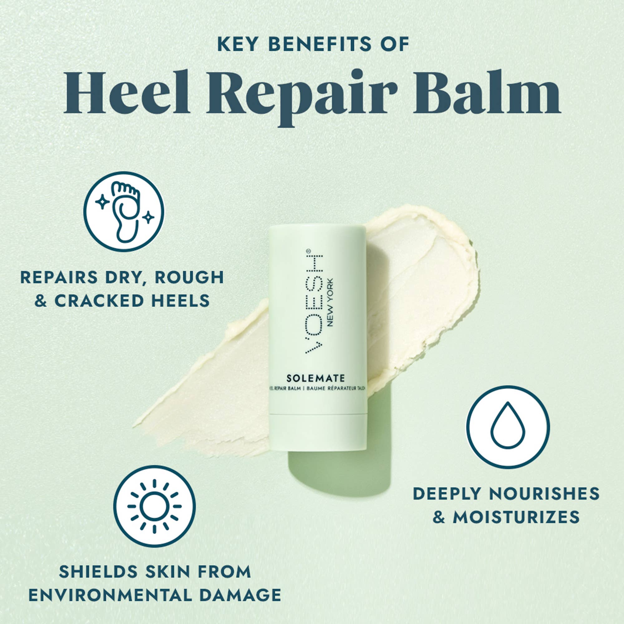 Solemate Heel Repair Balm in Mint on a green background at Addison West