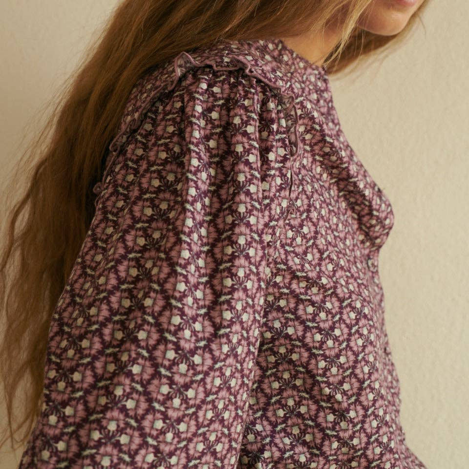 Chloe Blouse in Wine on a white background at Addison West