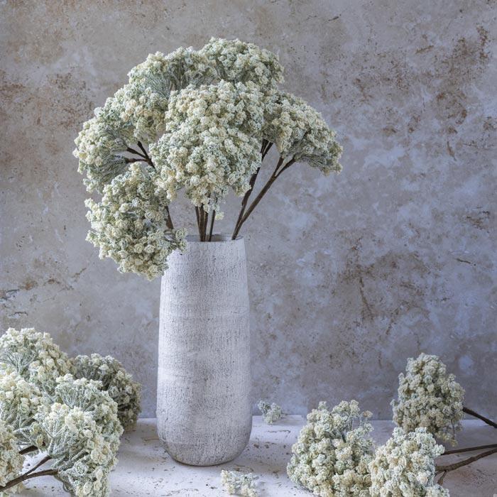 Abigail Ahern Artificial Yarrow Stem in Cream in a light grey vase
