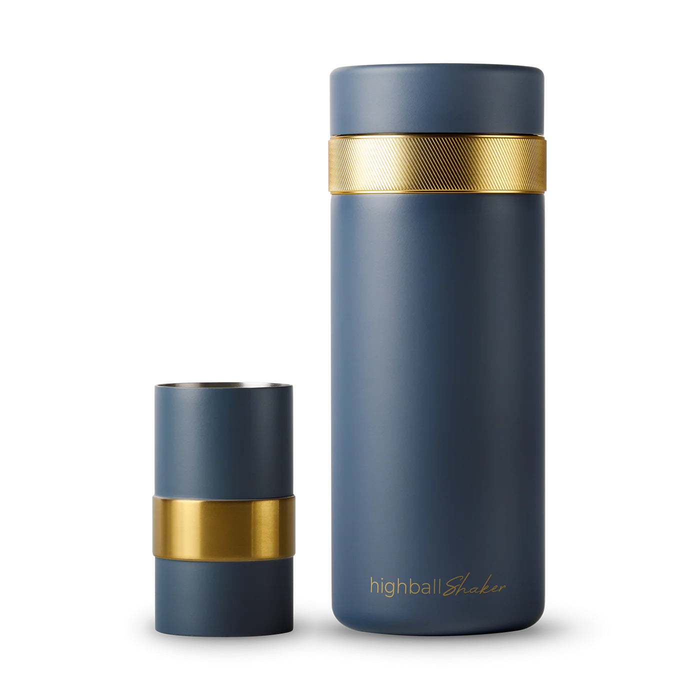 High Camp Highball Shaker in Amalfi Blue on a white background at Addison West