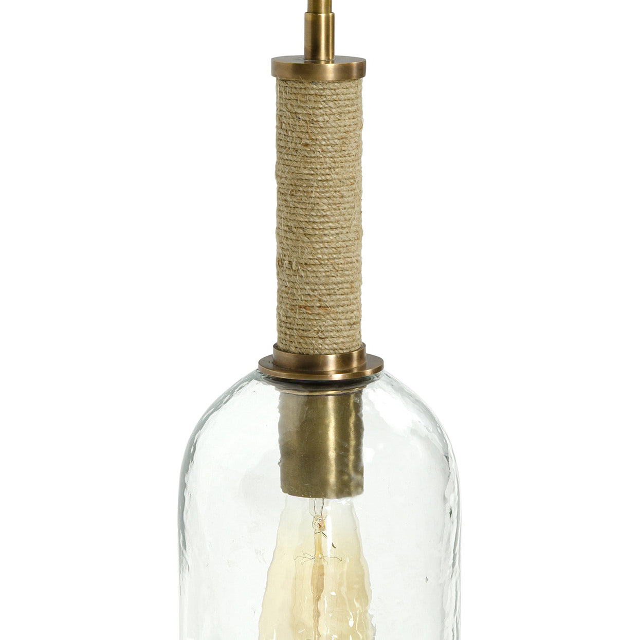 Close up of Bronson Glass Pendant, Long in Brass on a white background at Addison West