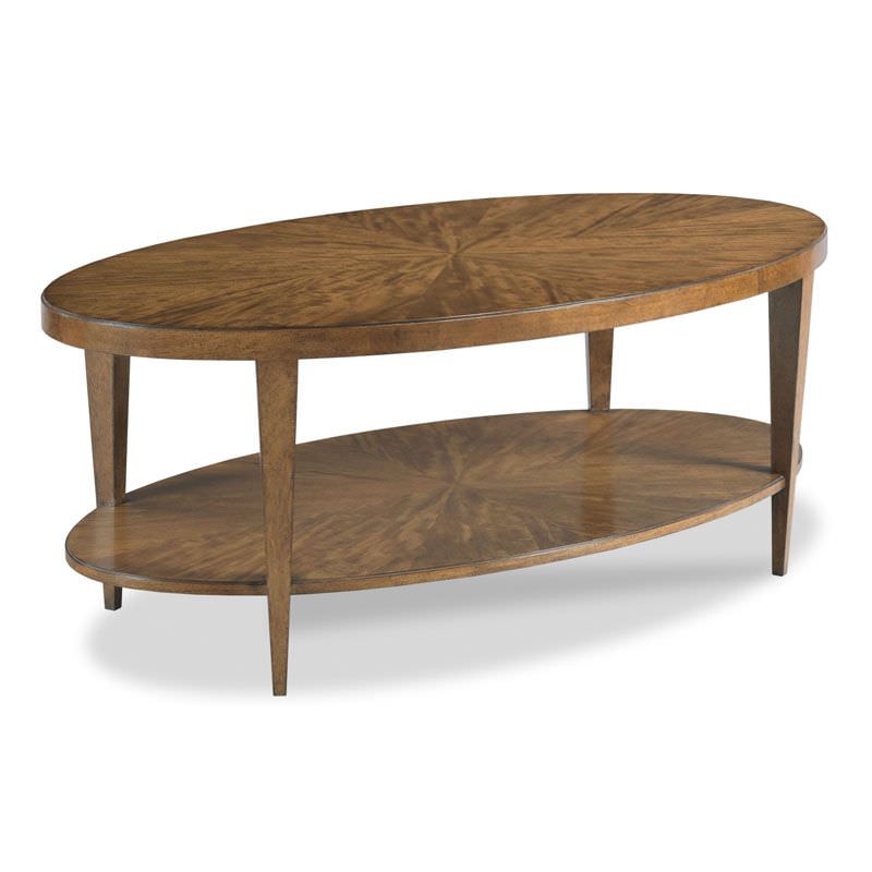 Stafford Oval Cocktail Table in Hazelnut Finish on a white background at Addison West