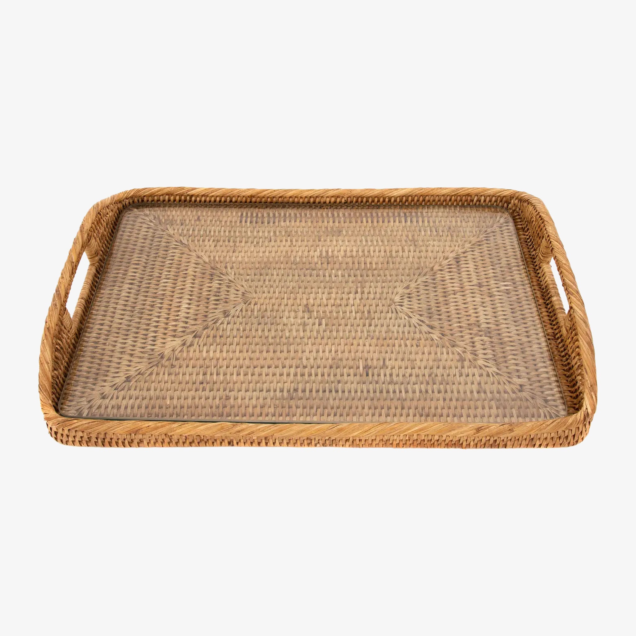21" Rectangular Rattan Tray with Glass Insert