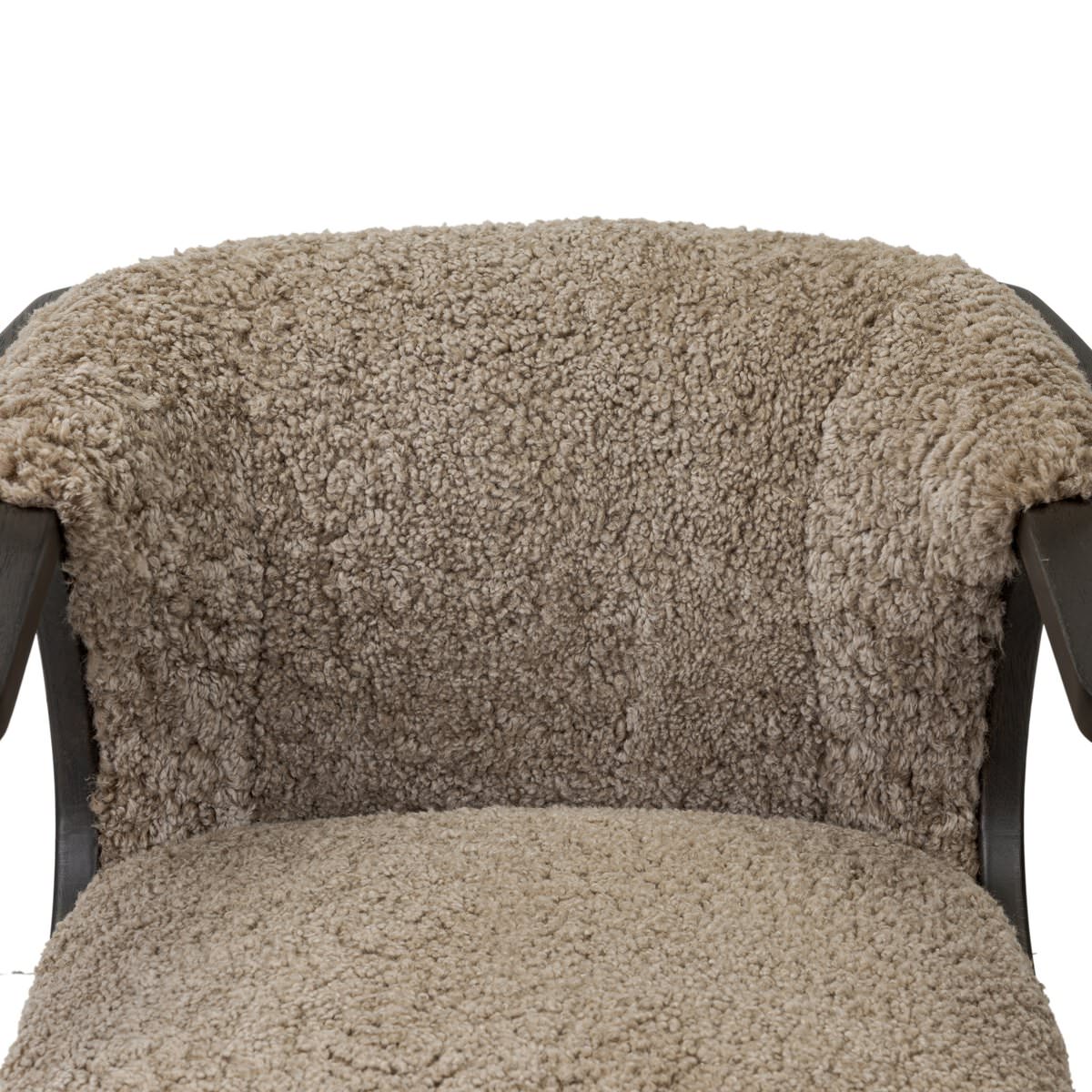 Close up of Four Hands Fabian Chair in Taupe Shearling on a white background at Addison West