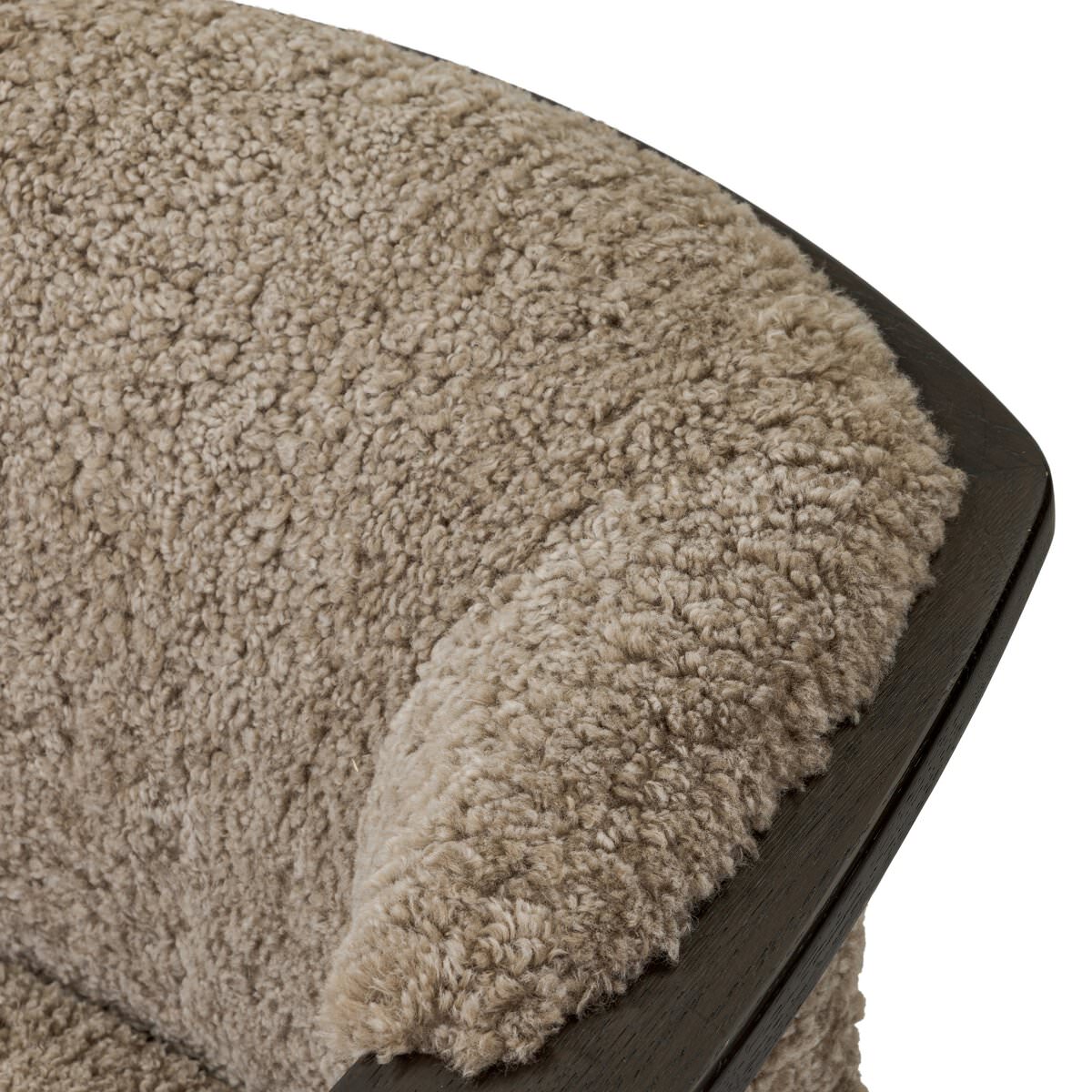 Close up of Four Hands Fabian Chair in Taupe Shearling on a white background at Addison West