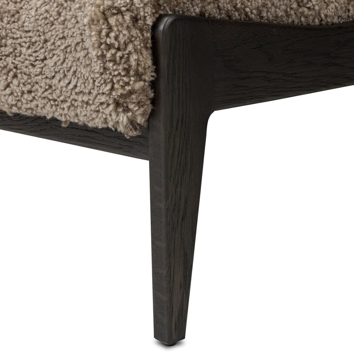 Close up of Four Hands Fabian Chair in Taupe Shearling on a white background at Addison West