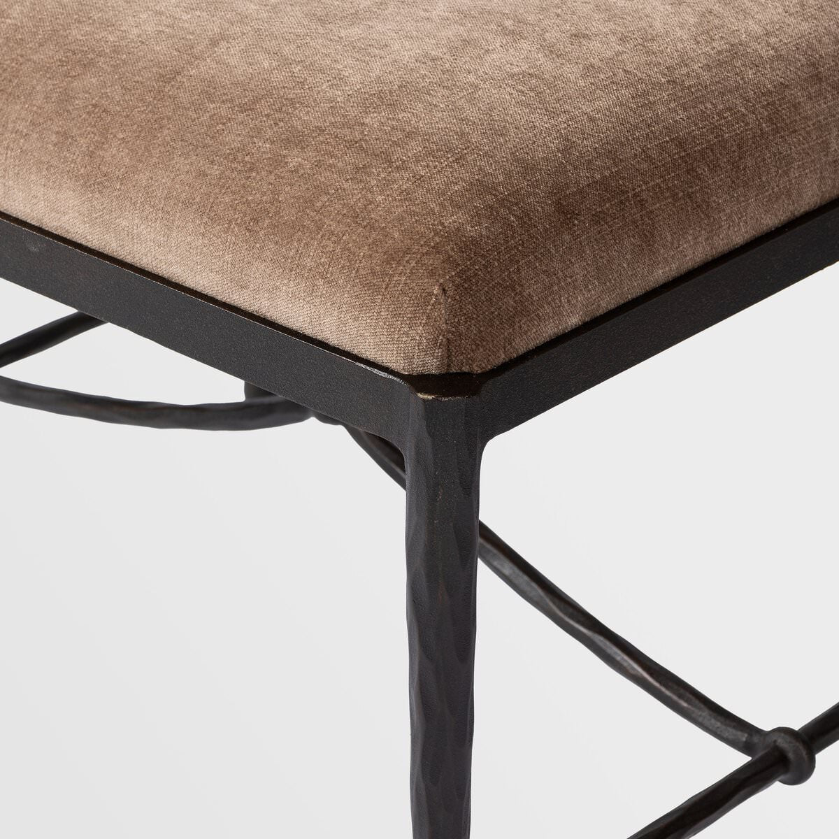 Close up of Four Hands Jade Accent Stool in Altair Mushroom on a white background at Addison West
