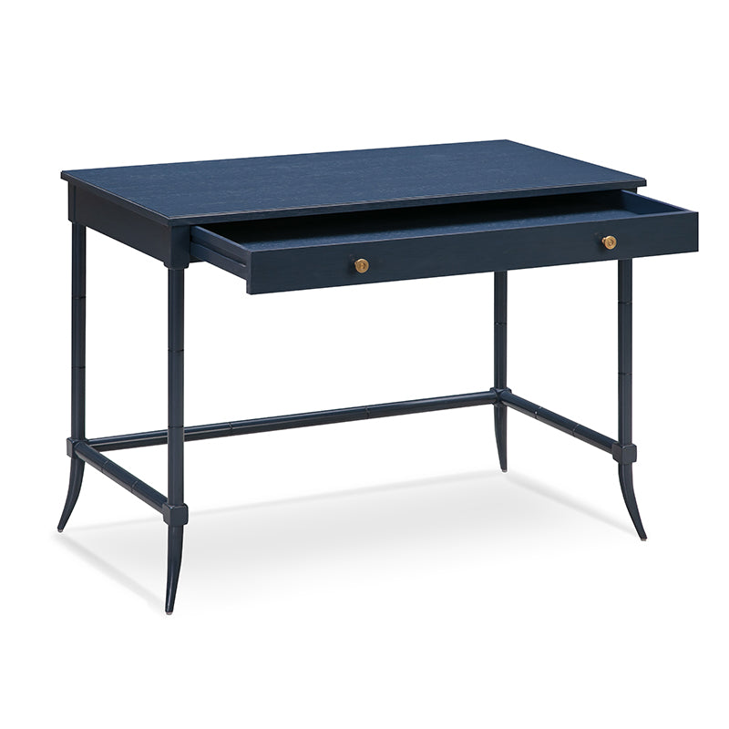 Sconset Writing Table in Woodbridge Navy Finish on a white background at Addison West