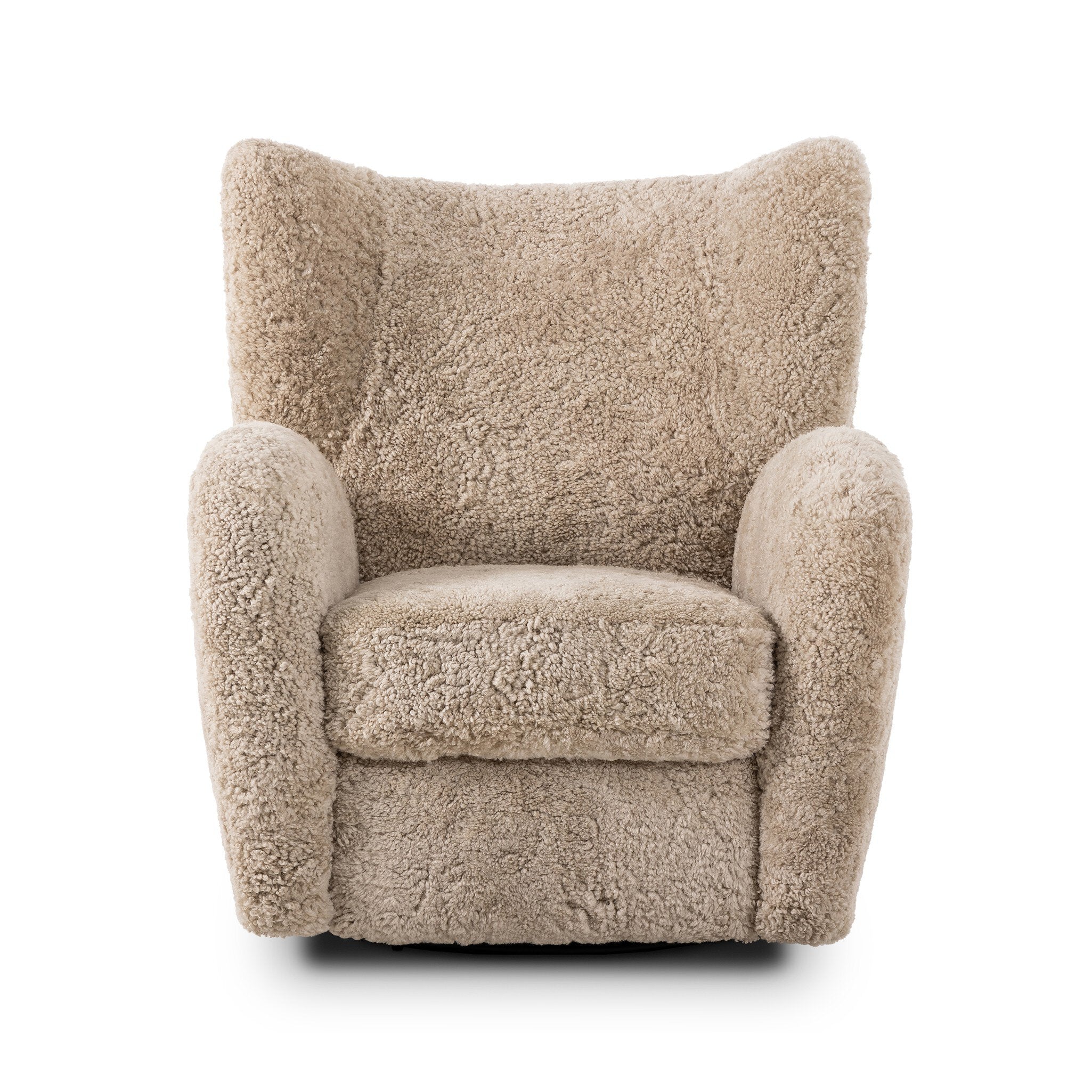 Four Hands Amelie Swivel Recliner in Beige Shearling on a white background at Addison West