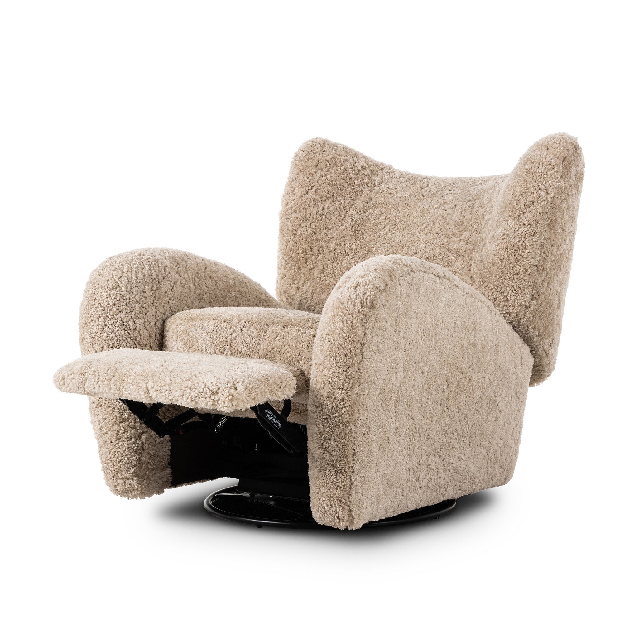 Four Hands Amelie Swivel Recliner in Beige Shearling on a white background at Addison West