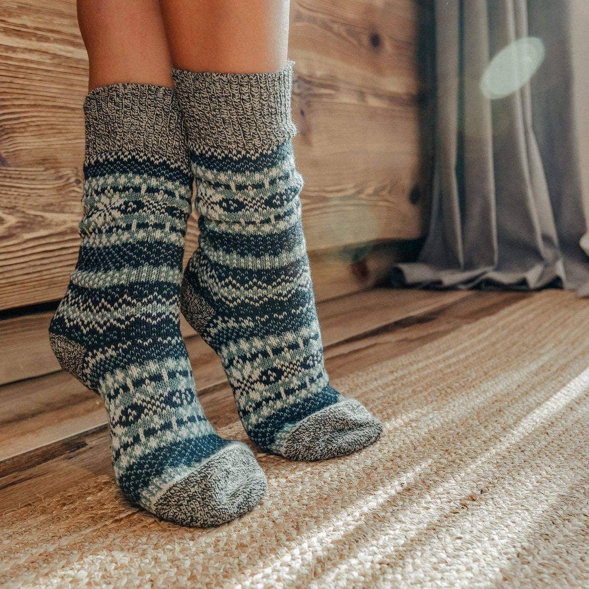 Nordic Socks Soft COZY™ Warm in Asenka Teal on a model at Addison West