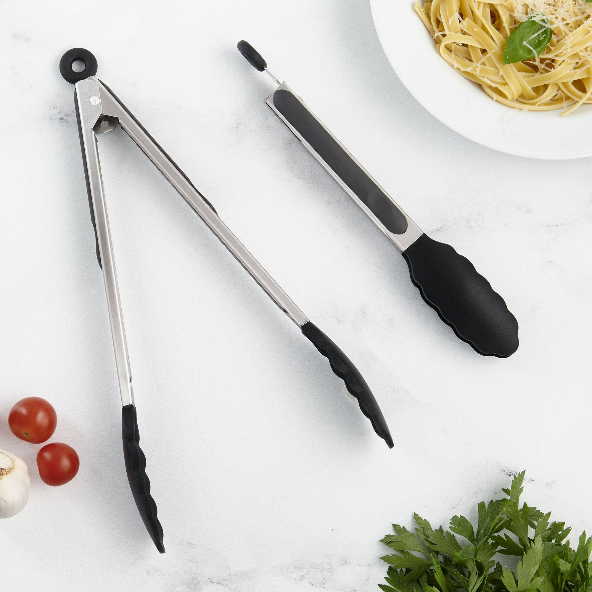 9" Silicone Tipped Locking Tongs on a white background at Addison West