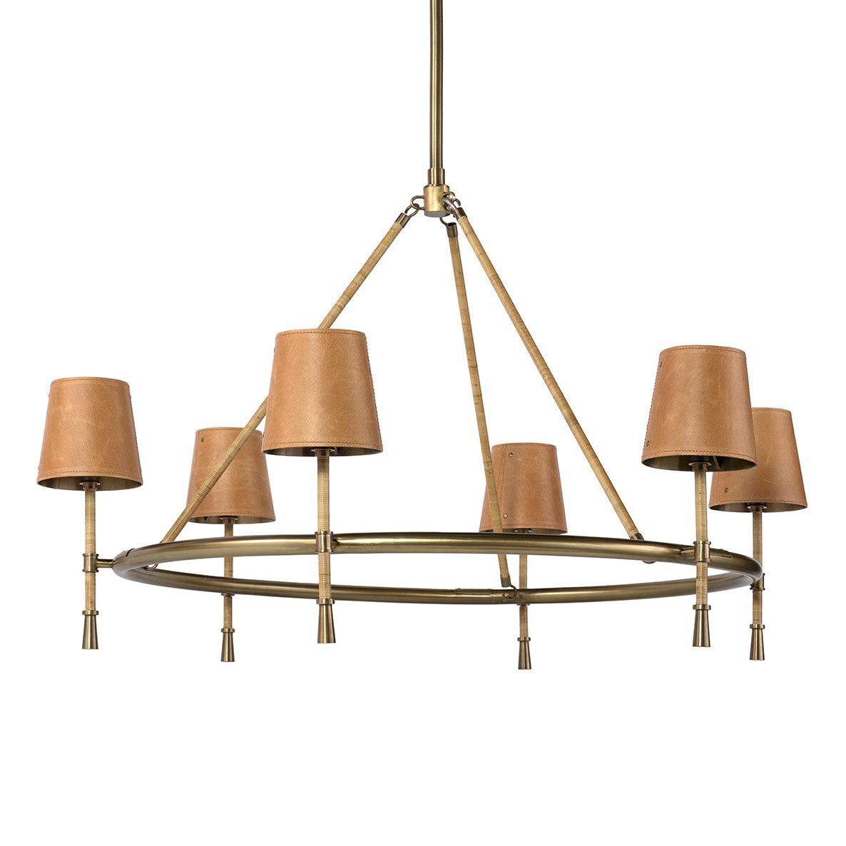 Palecek Hendrick Chandelier in Cognac on a white background at Addison West