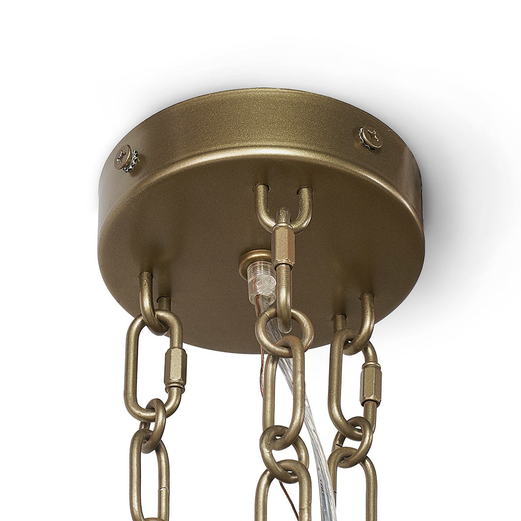 Close up of Palecek Seville Tiered Chandelier on a white background at Addison West