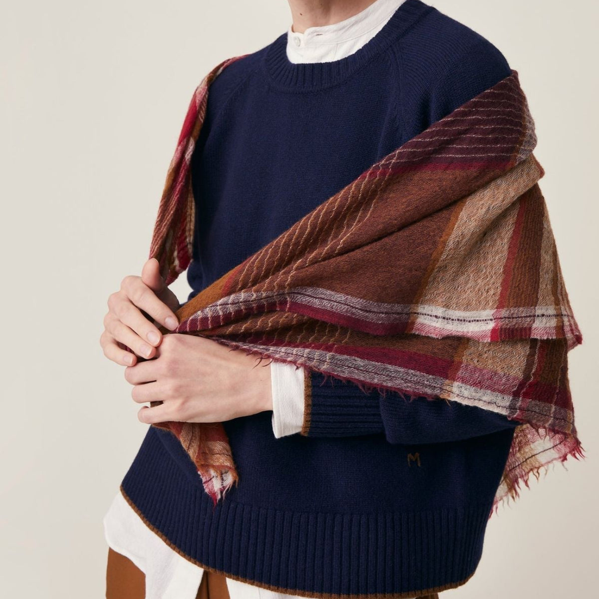 Moismont Scarf Chai N°752 in Taffeta on a model at Addison West