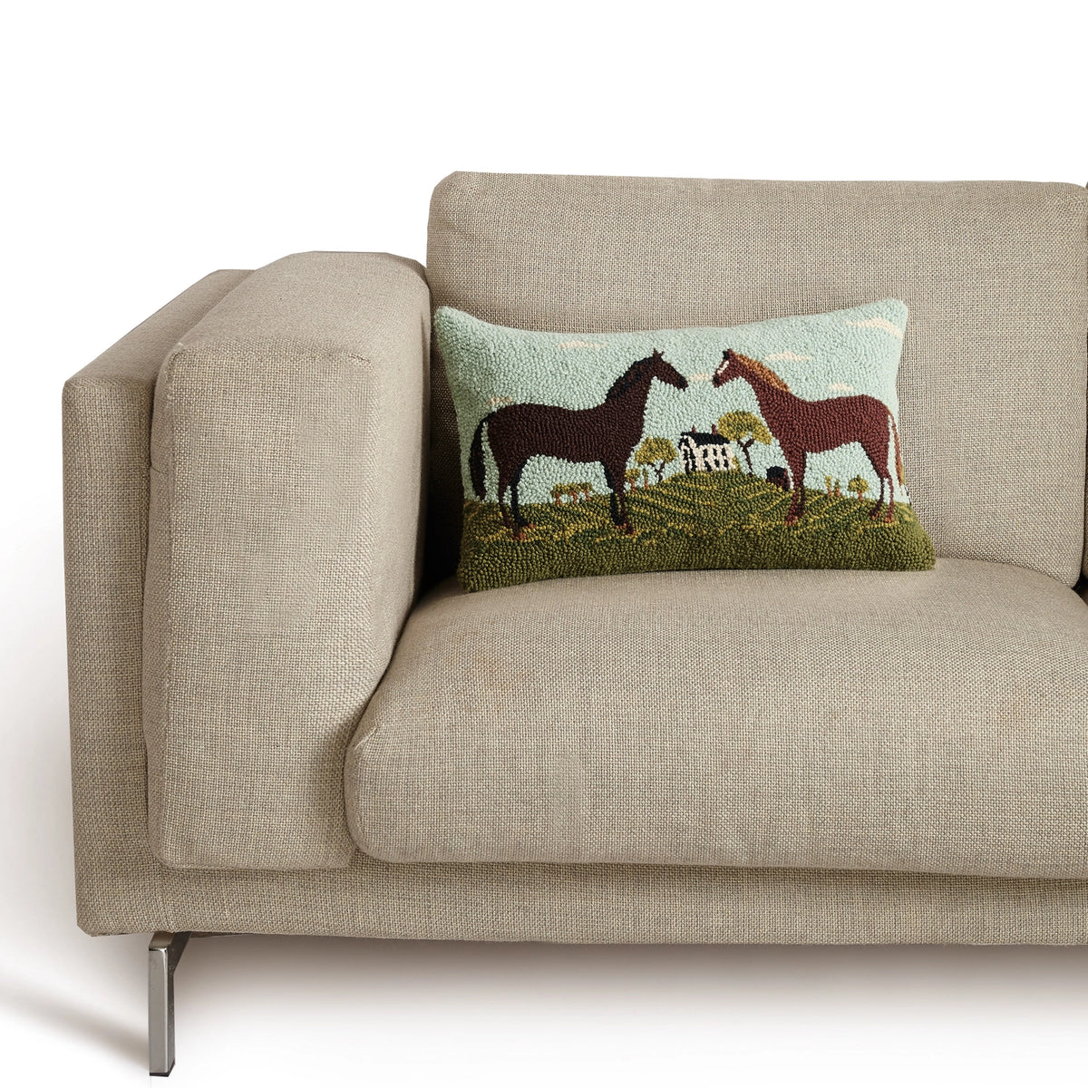 Warren Kimble Horses Hand Hooked Pillow on a white background at Addison West