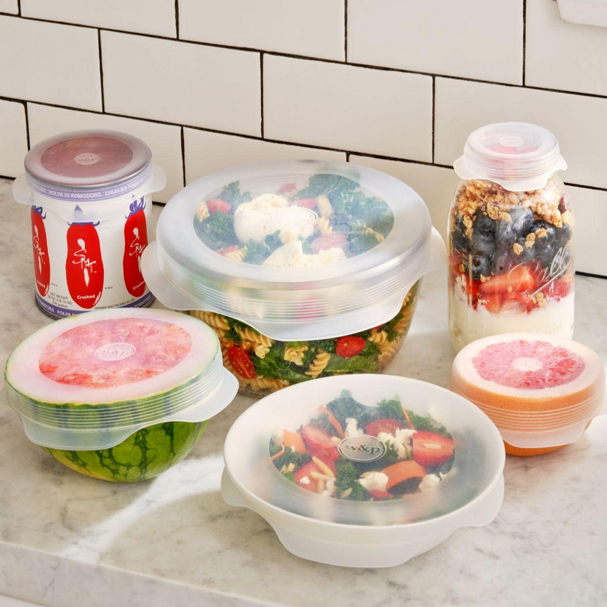 Silicone Stretch Lids, Set of 6 on a kitchen counter at Addison West