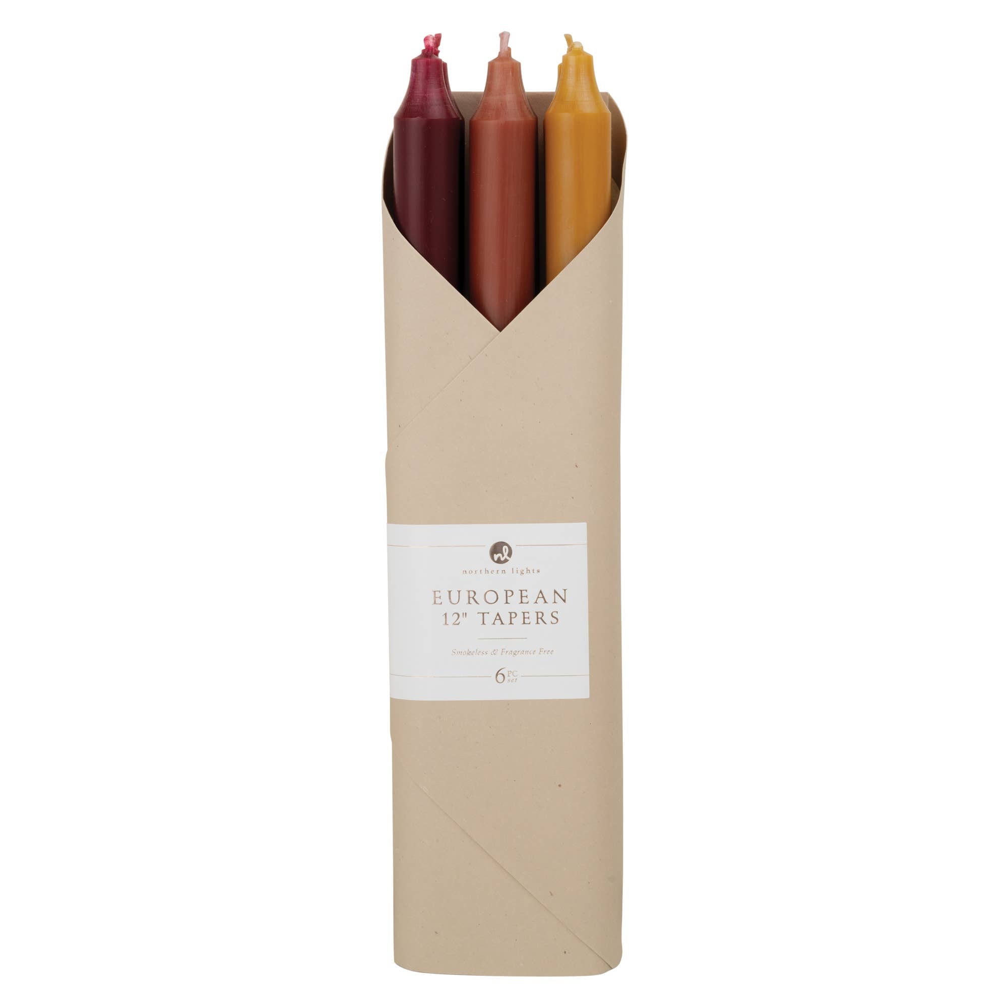 12" Taper Candles in Autumn Harvest, Set of 6 on a white background at Addison West