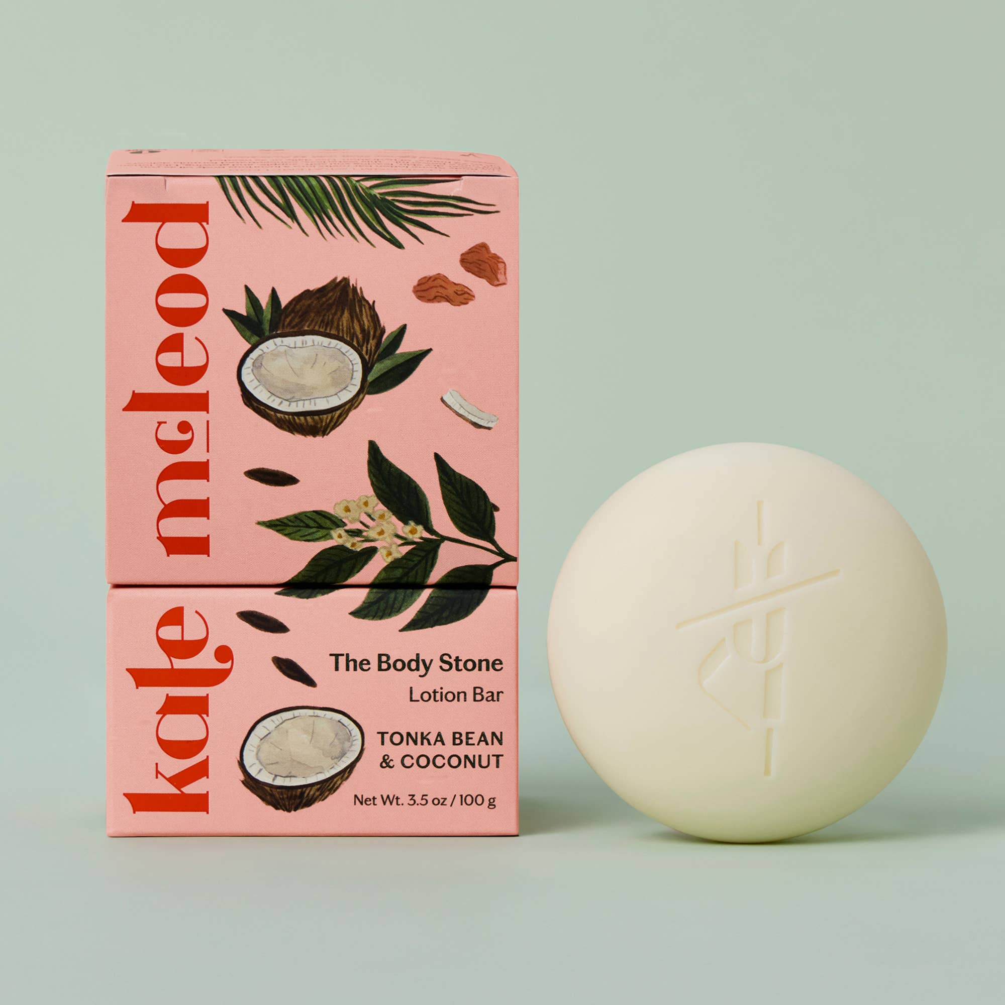 Tonka Bean & Coconut Deep Moisturizing Lotion Bar on a blue background at Addison West