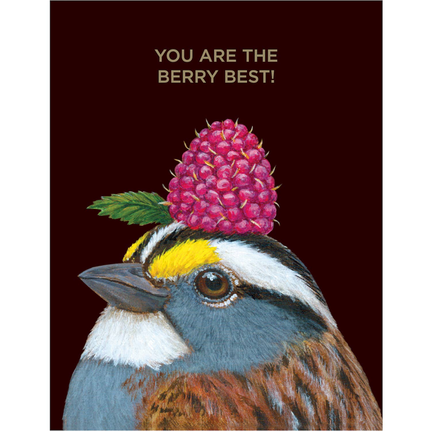Bird with a berry on its head against a dark background with text 'YOU ARE THE BERRY BEST!'