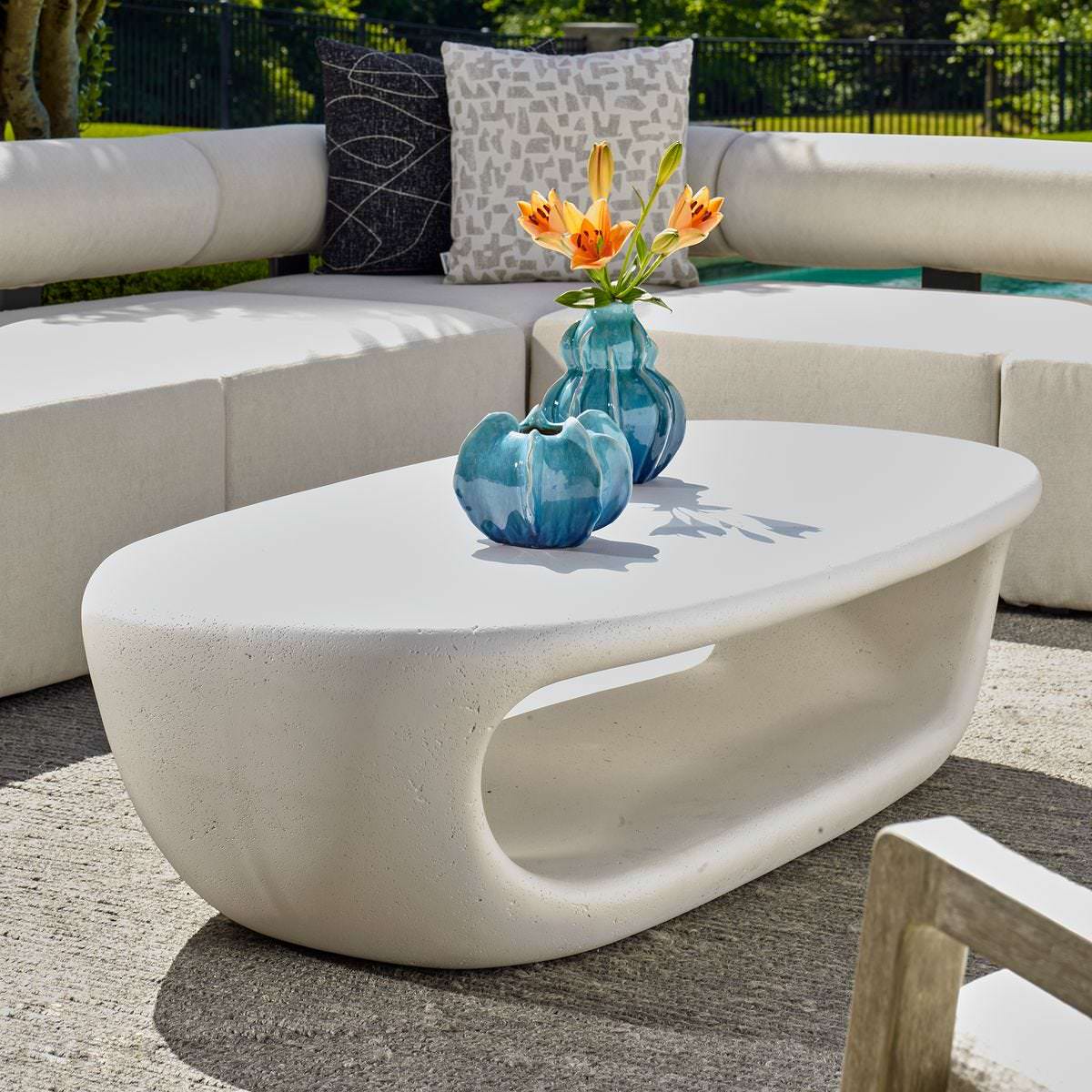Lennox Indoor–Outdoor Coffee Table on a patio at Addison West