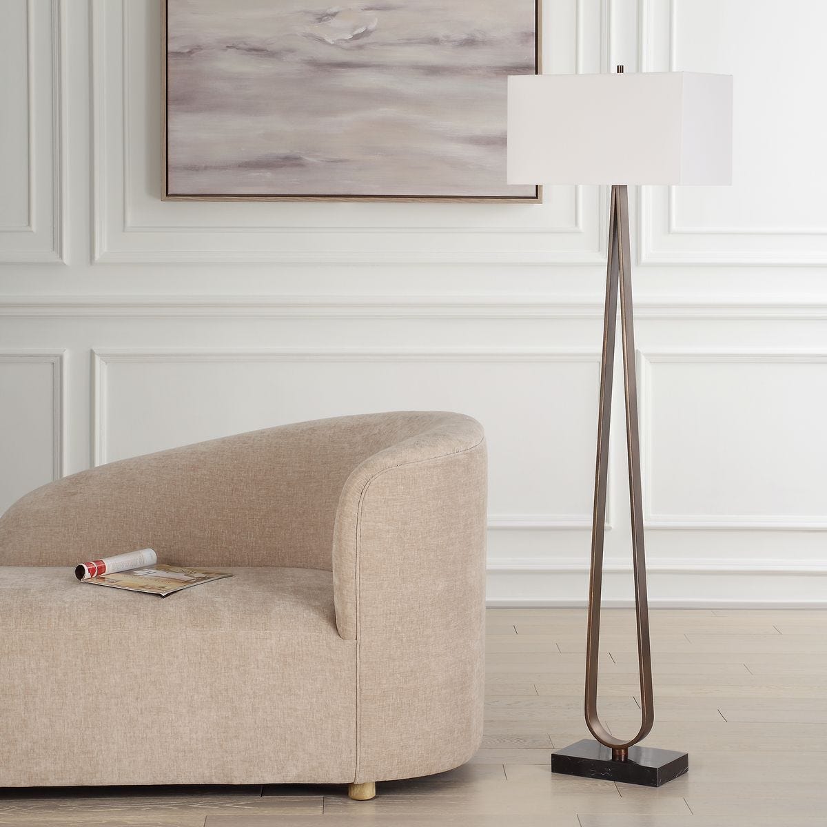 Galridge Floor Lamp in a white living room at Addison West