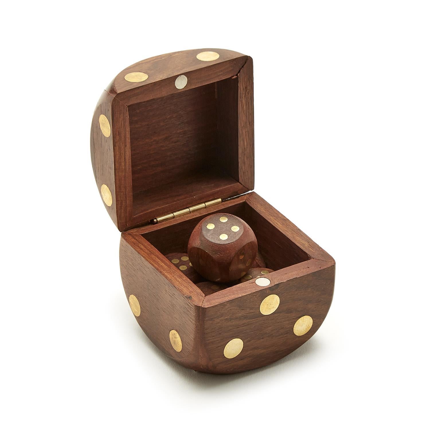 Wood Dice Box with 6 Dice on a white background at Addison West