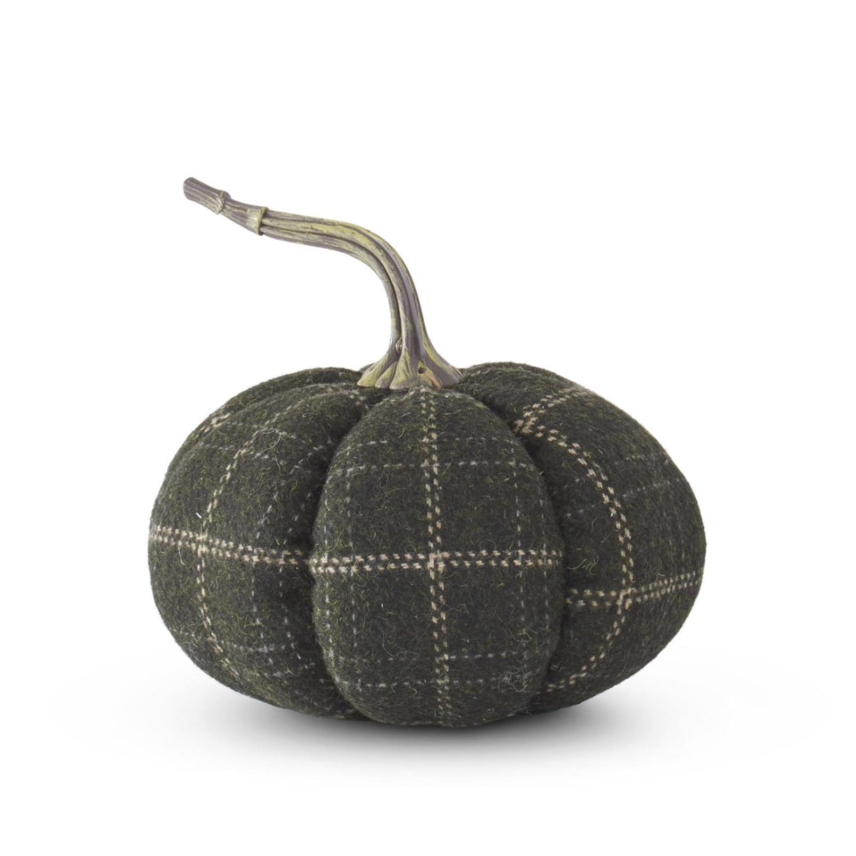 Large Green & Tan Plaid Pumpkin on a white background at Addison West