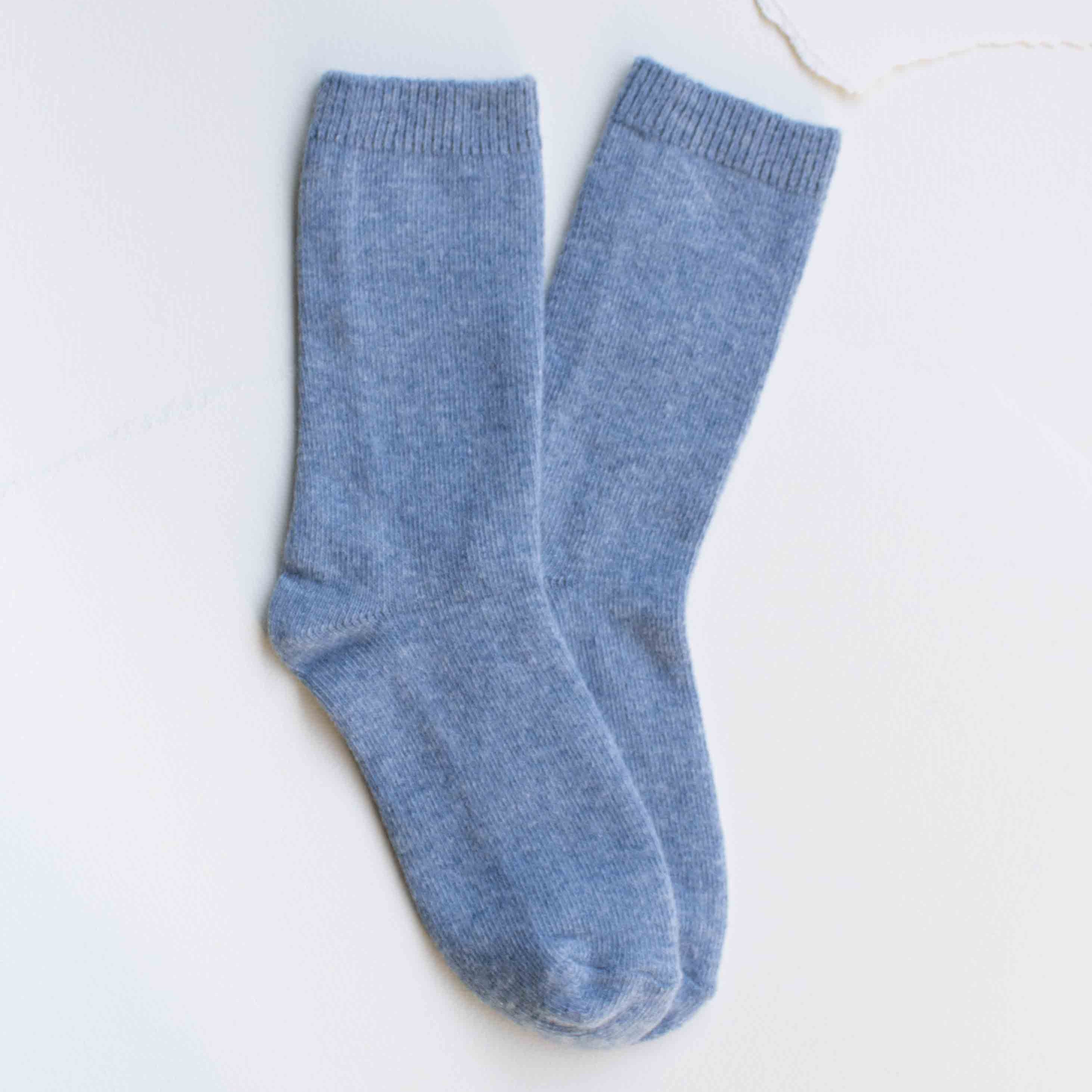 Bright Winter Wool Cashmere Socks in Sky Blue on a white background at Addison West