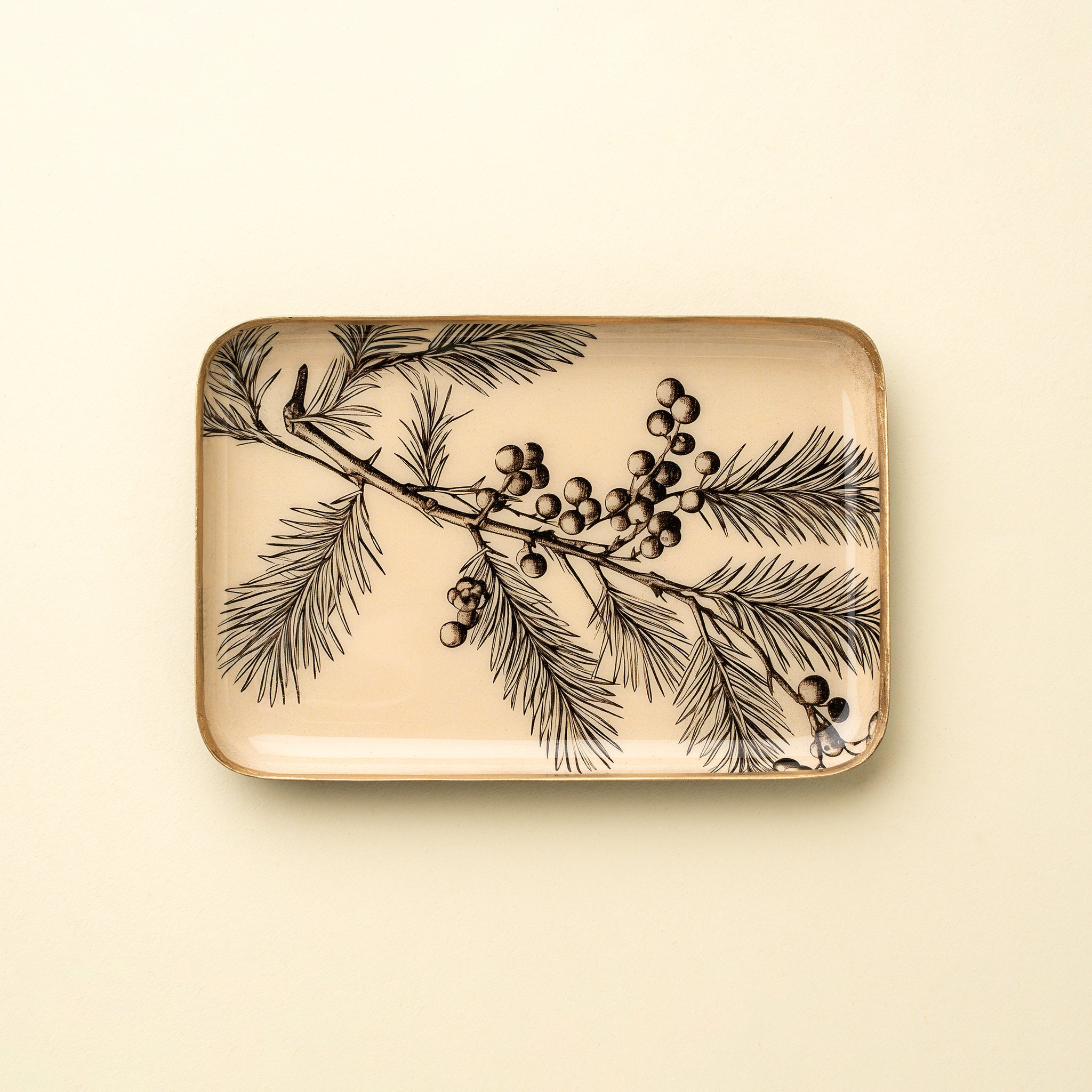 Winterberry Enameled Tray on a beige background at Addison West