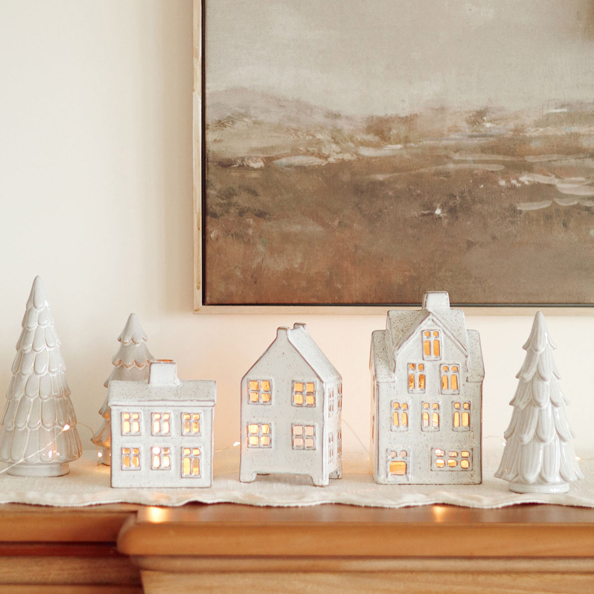 Small Winter Chalet Tealight House on a table at Addison West