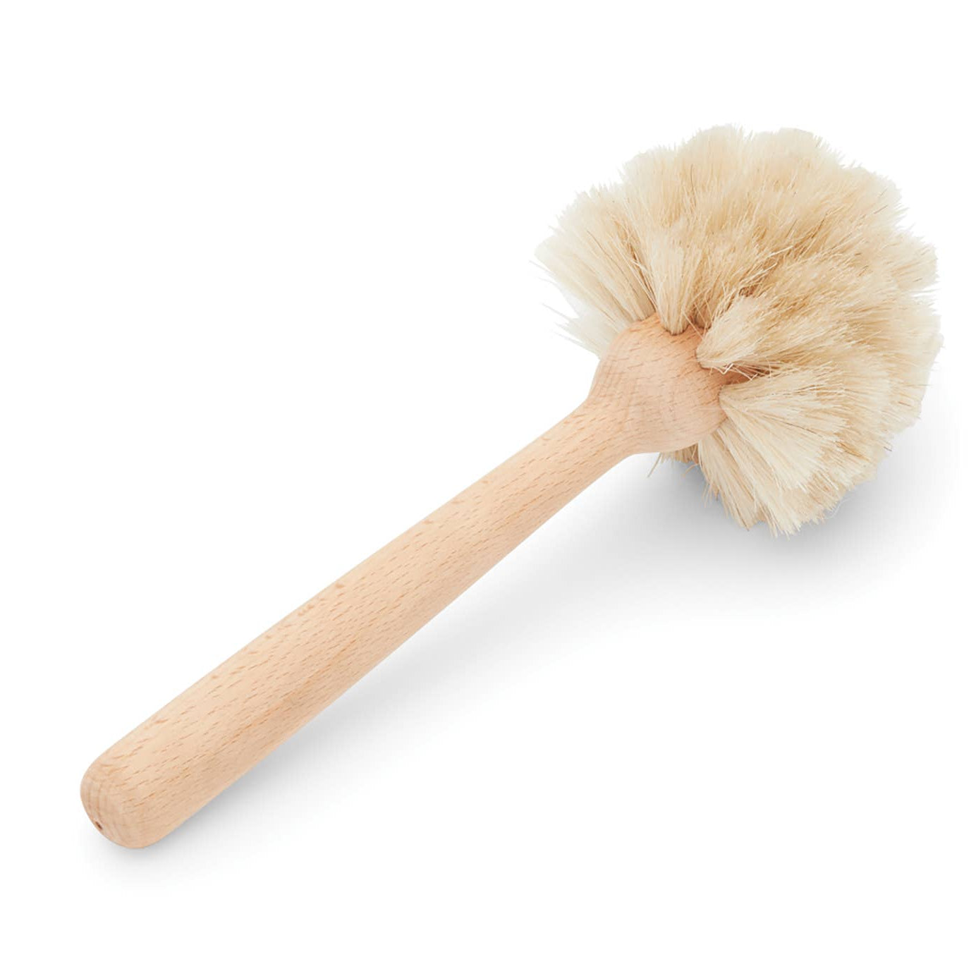 Wooden cleaning brush with natural bristles on a white background