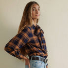 Lily Blouse in Navy on a white background at Addison West