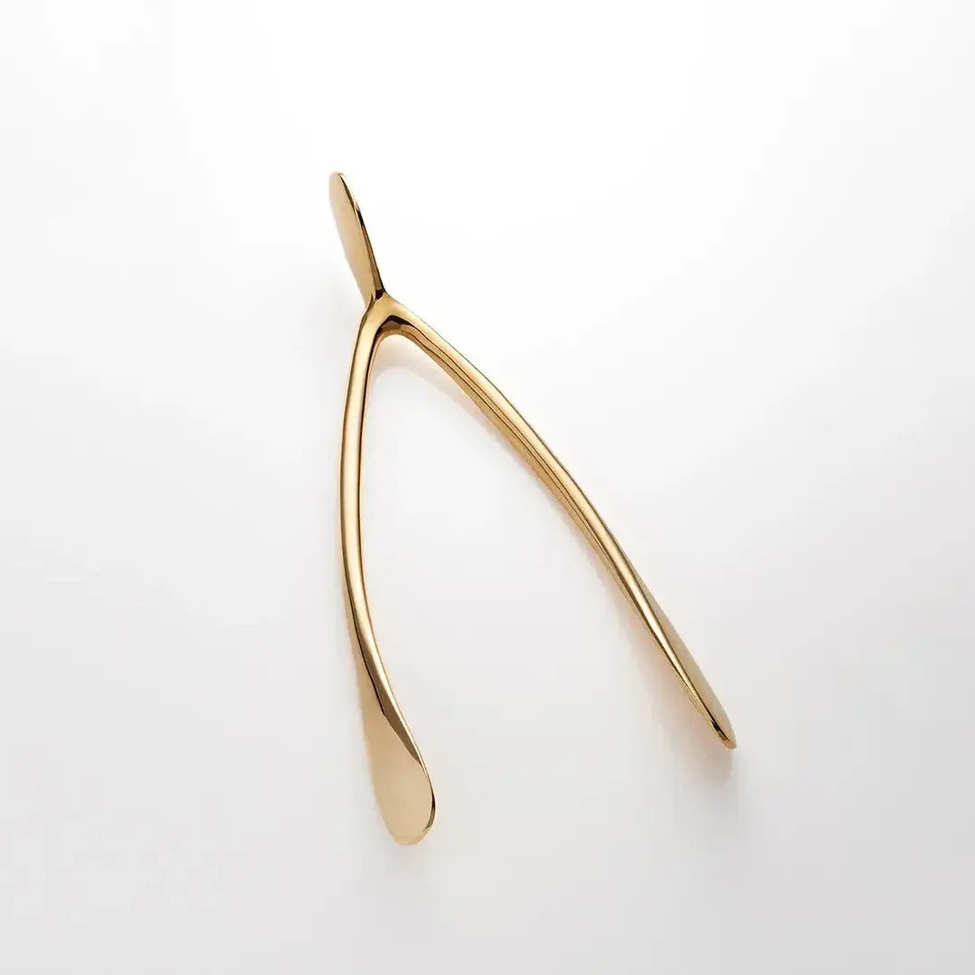 Large Gold Wishbone on a white background at Addison West