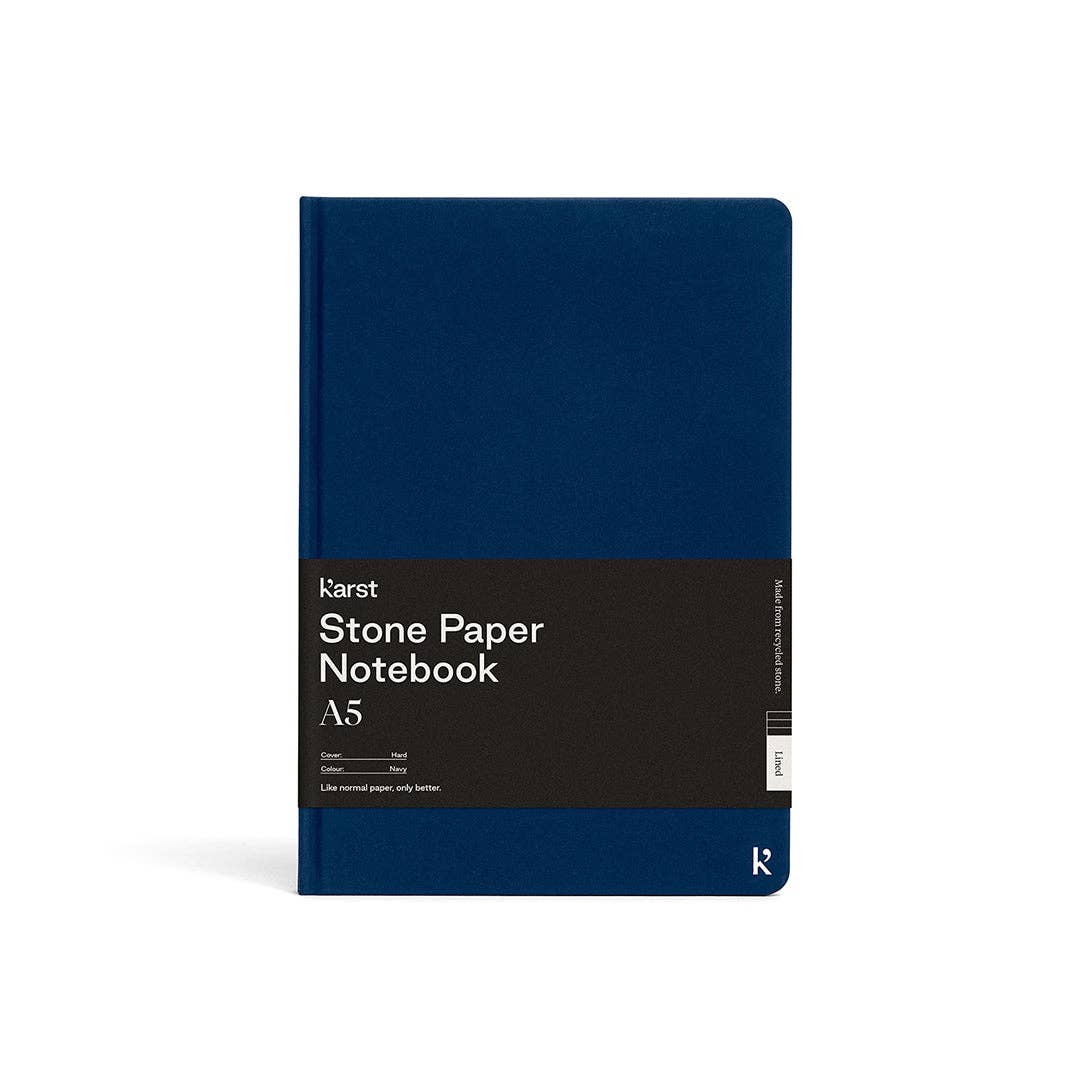 Karst A5 Hardcover Lined Notebook in Navy on a white background at Addison West