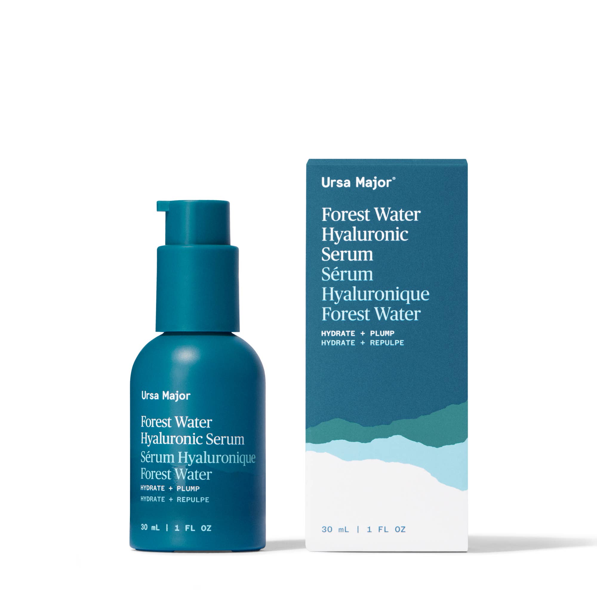 Ursa Major Forest Water Hyaluronic Serum with packaging on a white background