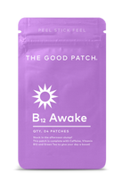 Purple package of 'B12 Awake' patches by The Good Patch on a white background