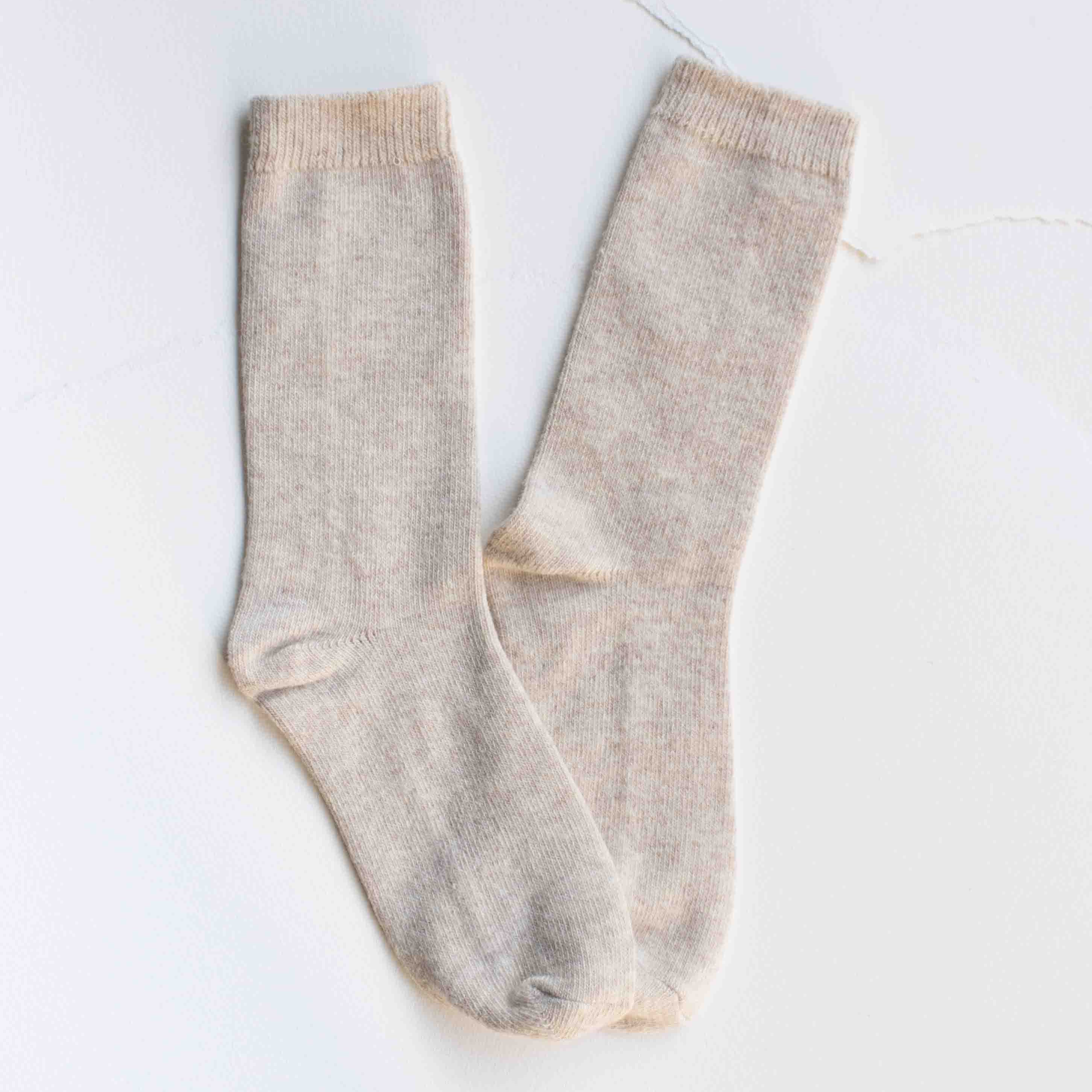 Bright Winter Wool Cashmere Socks in Oatmeal on a white background at Addison West