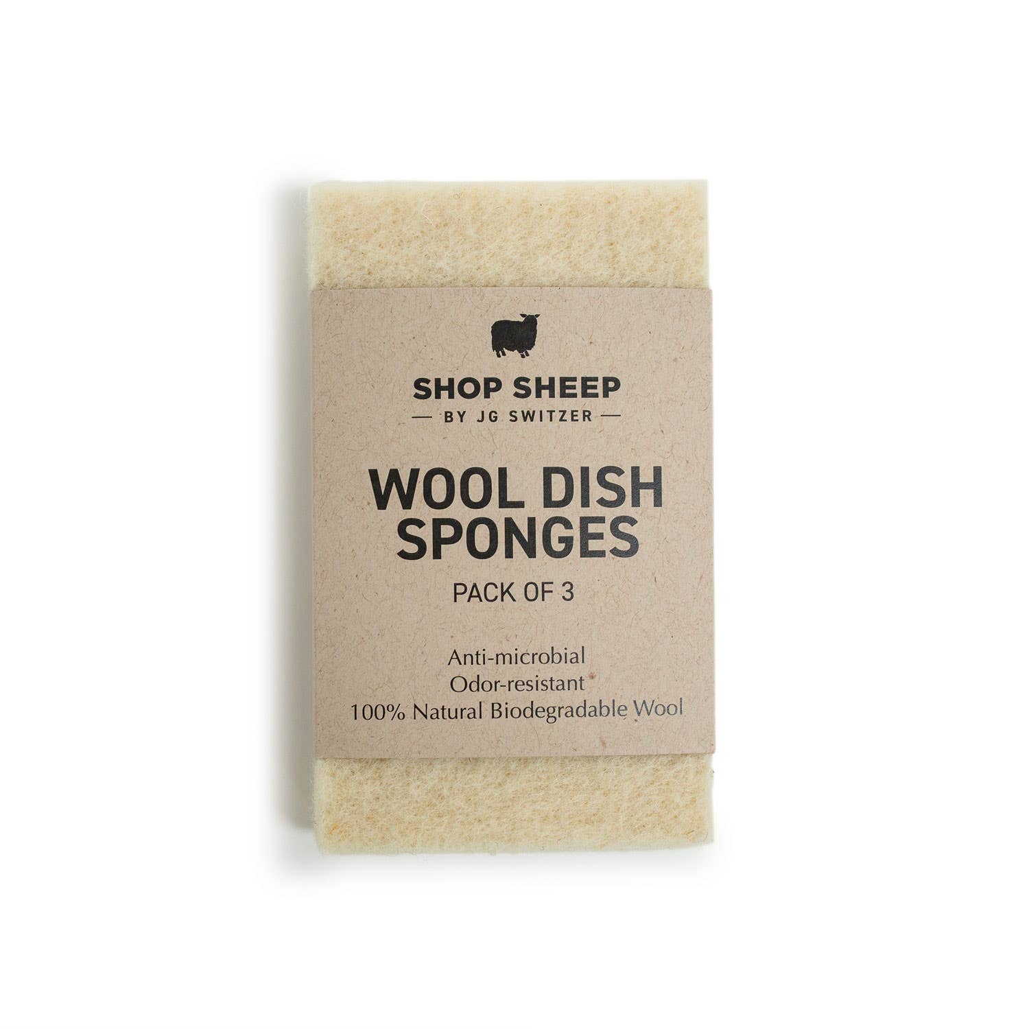Felted Wool Dish Sponge in Cream, Pack of 3 on a white background at Addison West