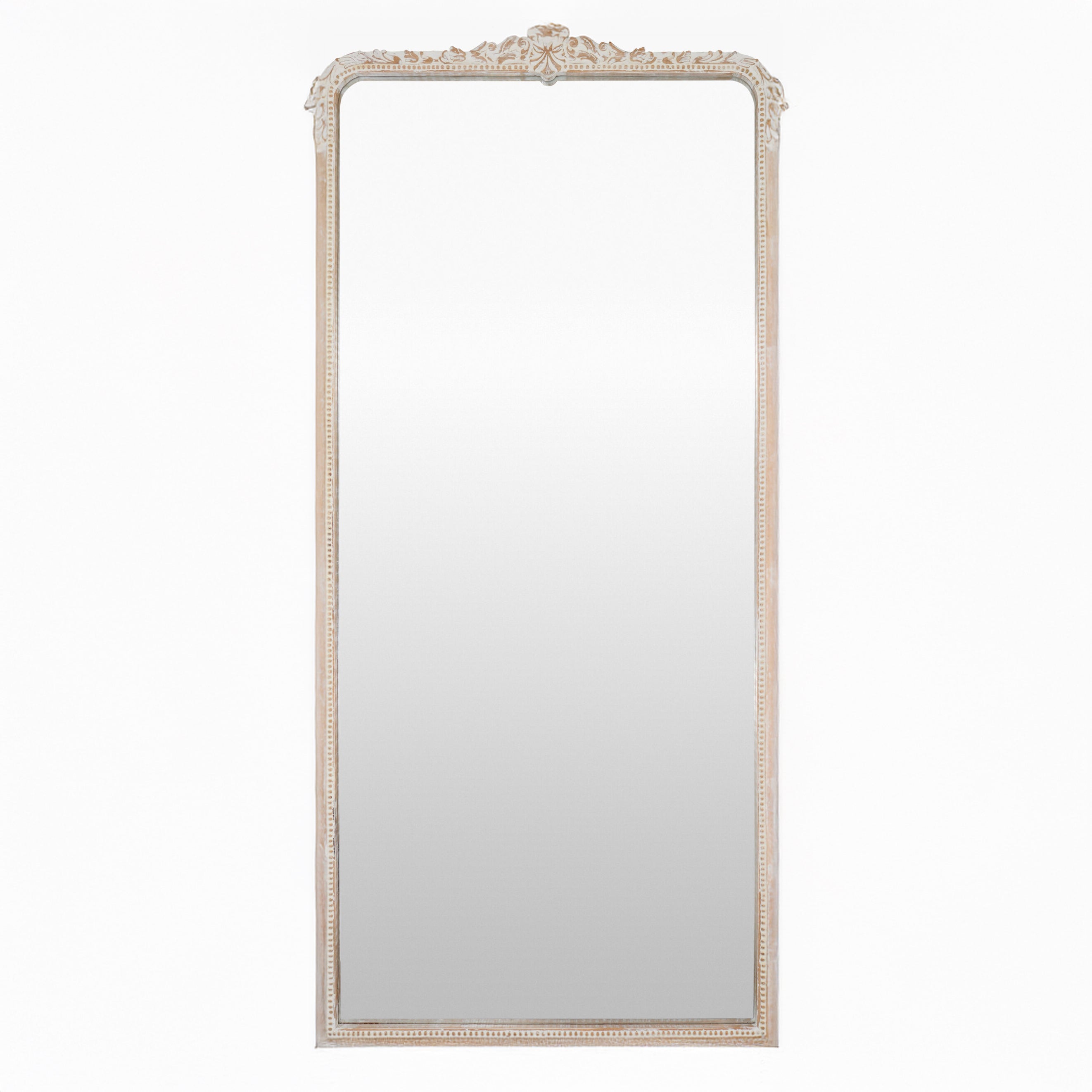 Aaliyah Full Length Mirror in Weathered White on a white background at Addison West