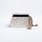 Mother of pearl inlay boxes in two sizes stacked on a white background from Addison West home goods