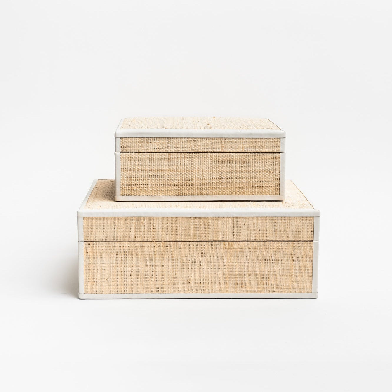 Raffia Box with Leather Trim large on a white background from Addison West