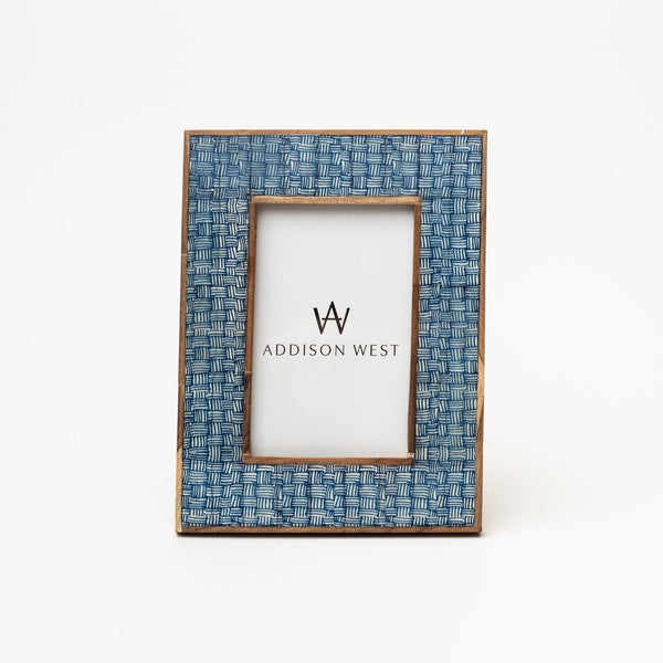 Two's company blue Shibori Basketweave Picture Frame on a white background